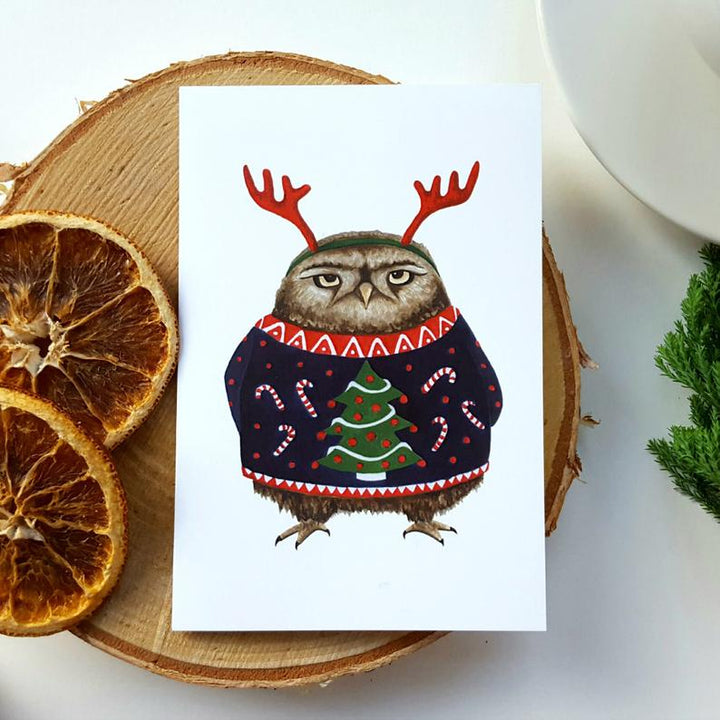 Funny Grumpy Owl Christmas Card