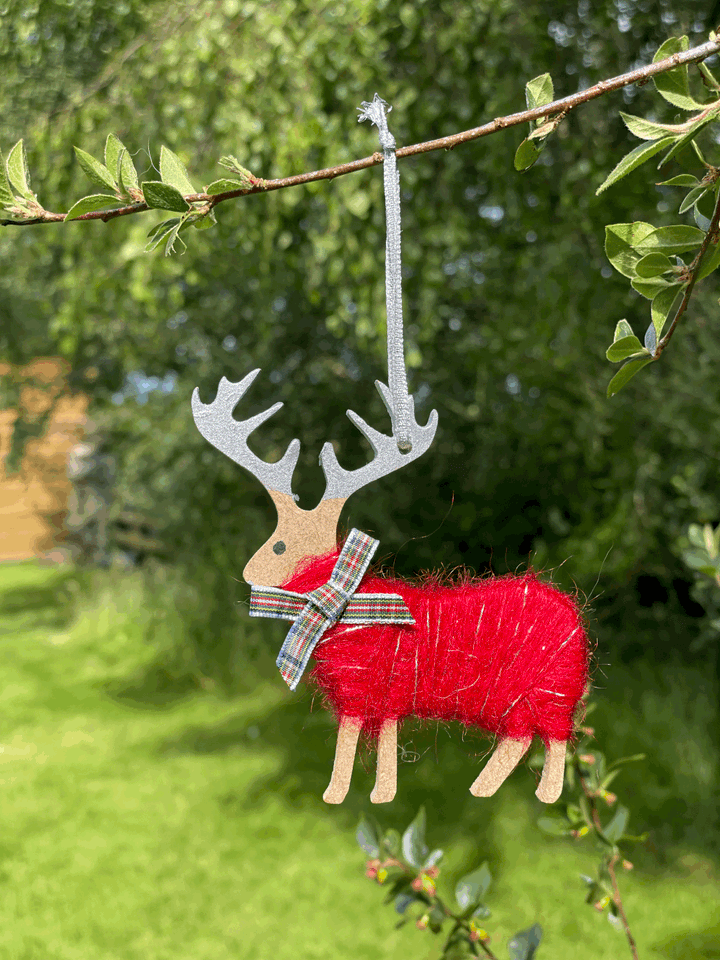 Christmas Highland Stag Hanging Decoration Red
