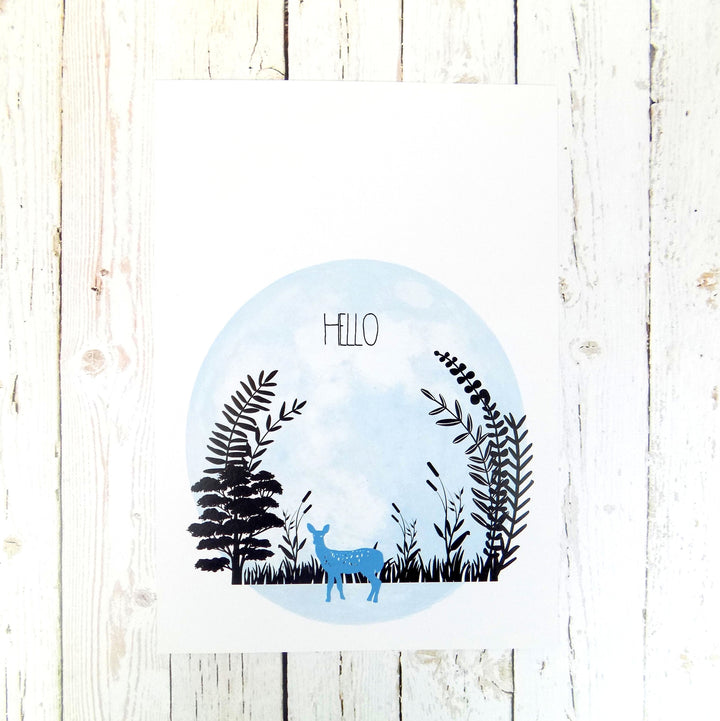 Hello (Blue Deer) A4 print