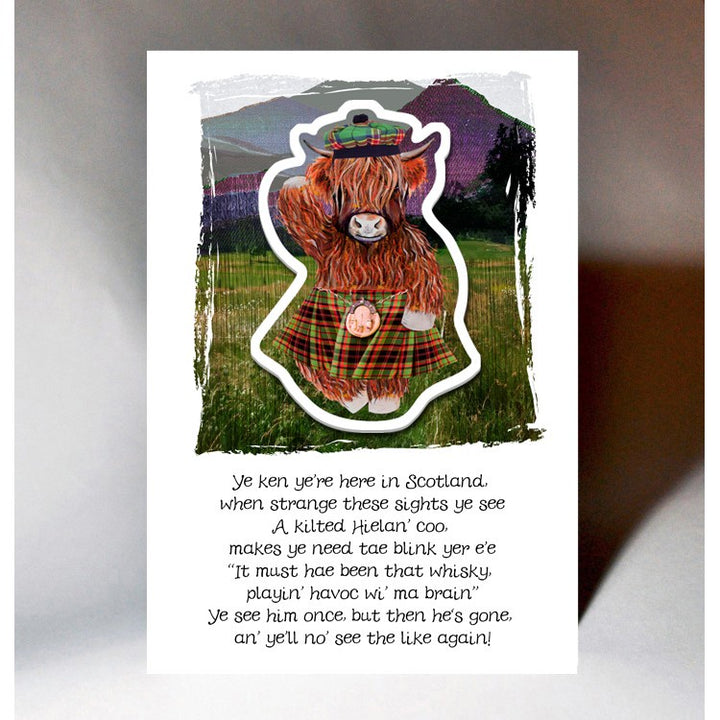 Fridge Magnet & Card Kilted Heilan Coo Scottish