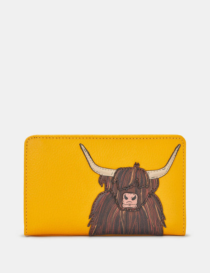 HIGHLAND COW YELLOW LEATHER OXFORD PURSE