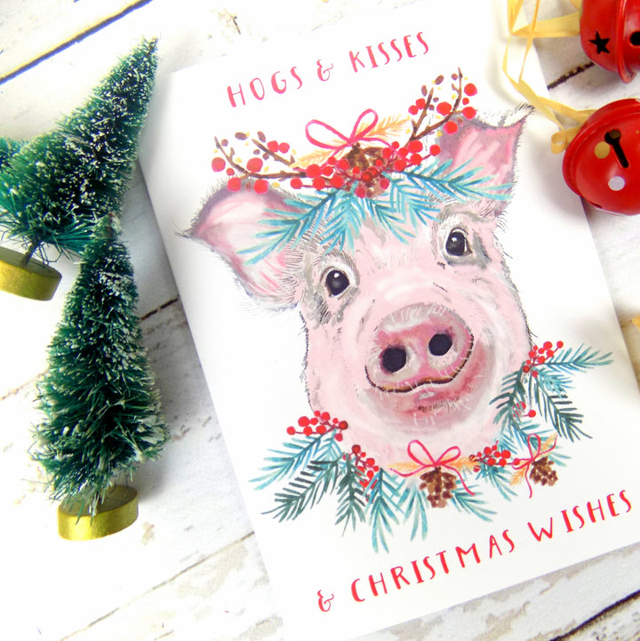 Hogs & Kisses & Christmas Wishes card