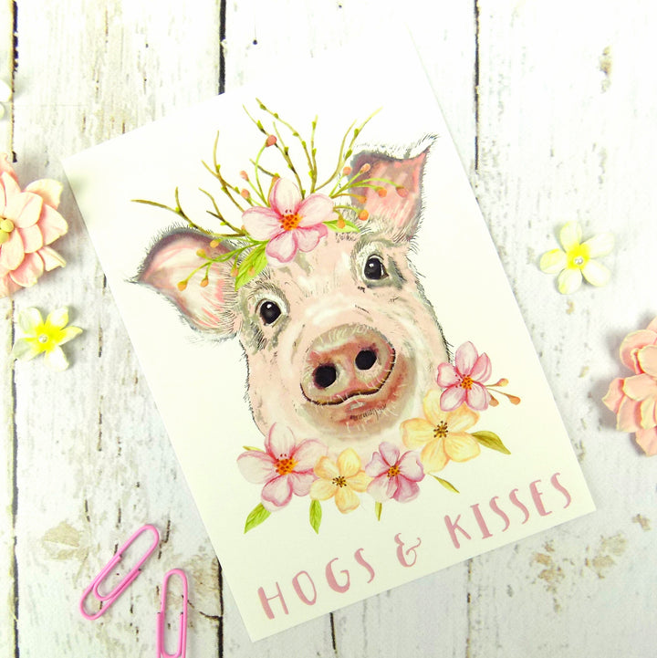 Hogs & Kisses Cute Pig Postcard