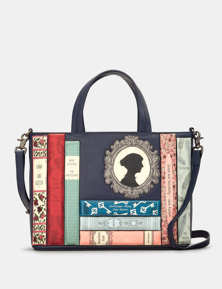 JANE AUSTEN BOOKWORM NAVY LEATHER MULTIWAY GRAB BAG