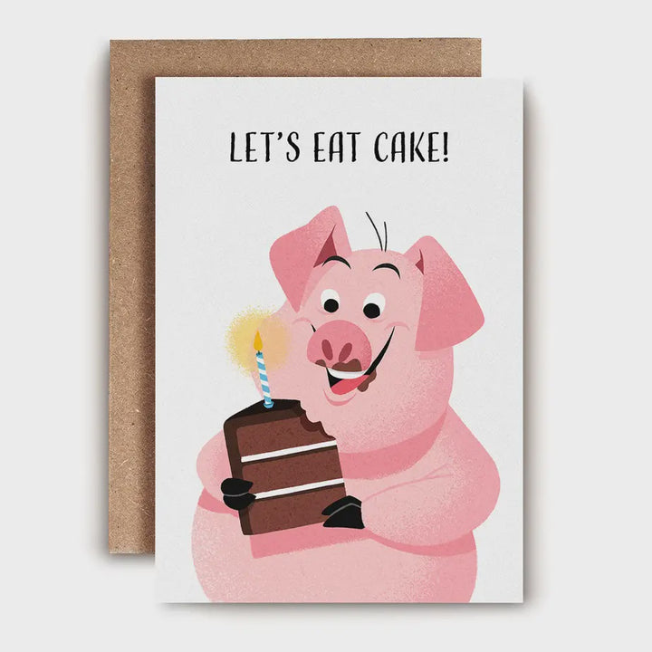 Let's Eat Cake Cute Pig Birthday Card