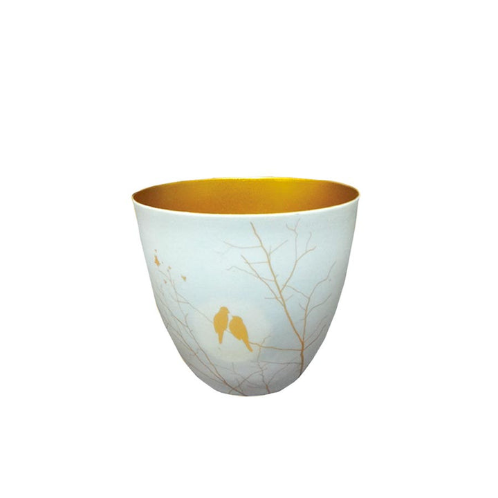 Love Birds Golden Porcelain Tealight Holder