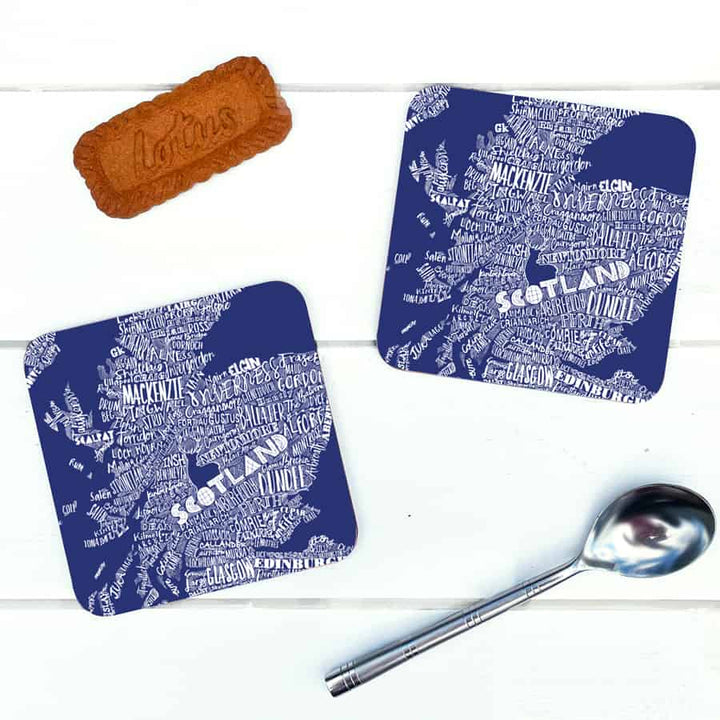 Mapped Out Set of 2 Map of Scotland Coasters - navy