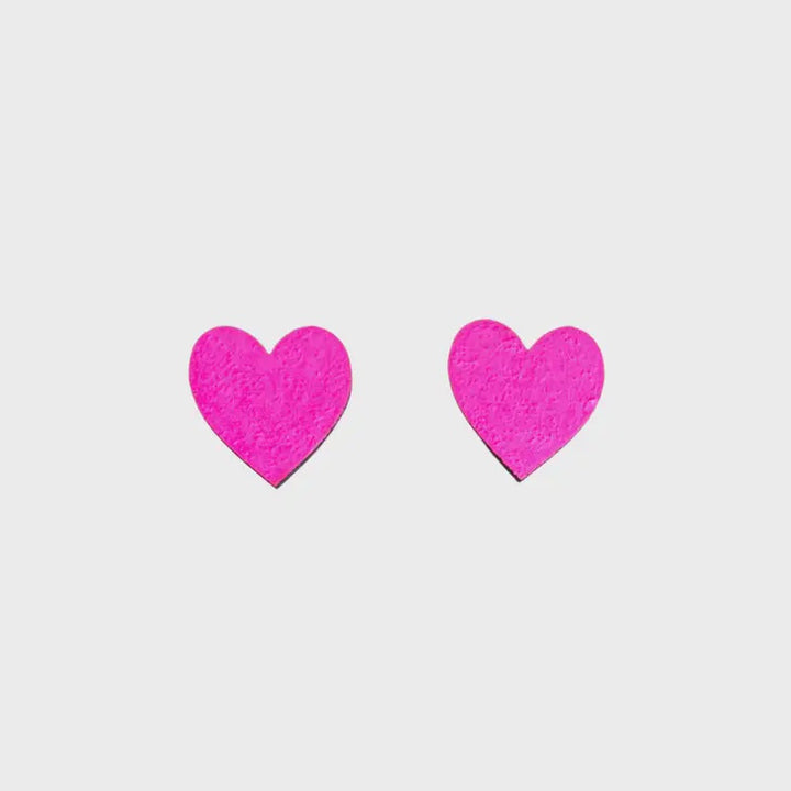 Midi Neon Pink Heart Studs Hand Painted Wooden Eco Friendly