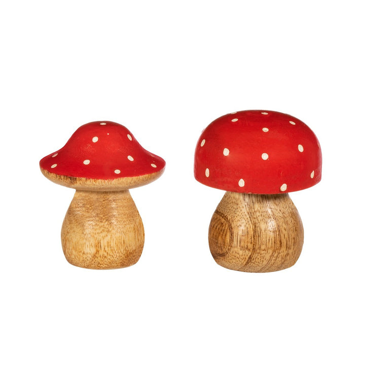 Mini Red & White Wooden Mushroom Standing Decoration Assorted