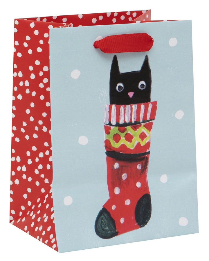 Mini Festive Cat Print Christmas Gift Bag