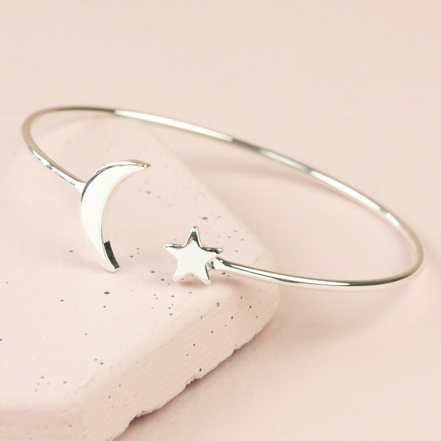 Silver Moon and Star Torque Bangle