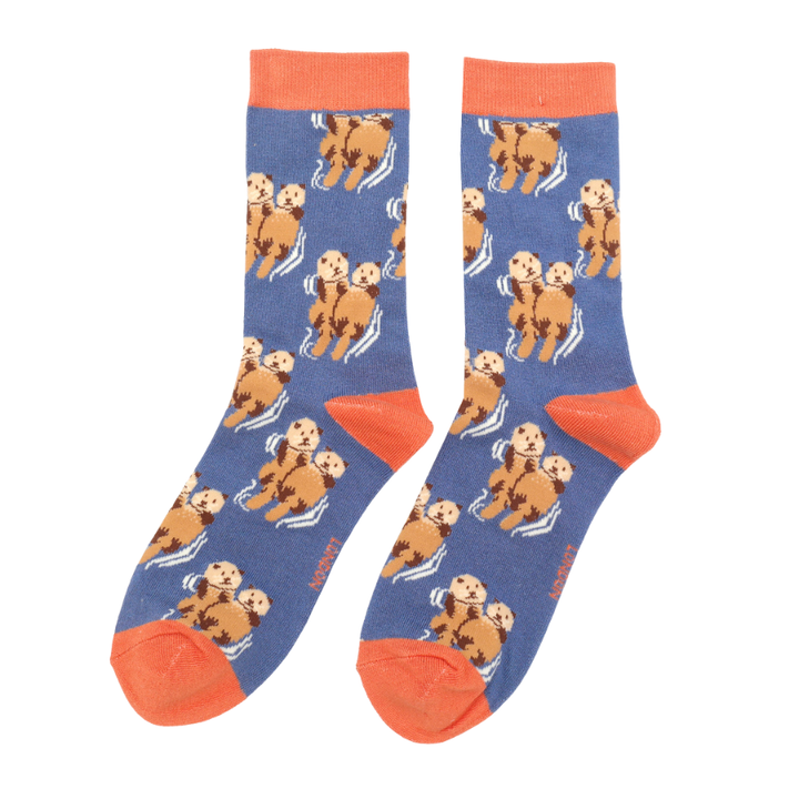 Cute Otters Ladies Socks Denim Blue