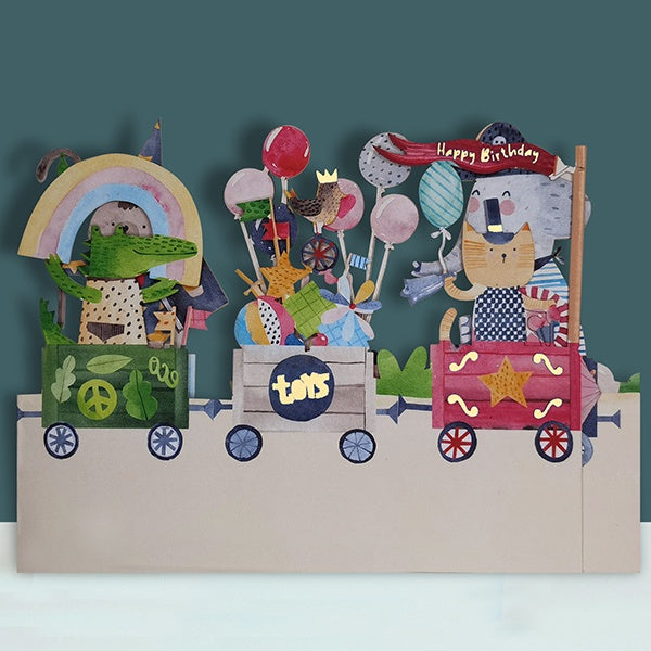 Train Party Animals Cut Out Kids Birthday Card