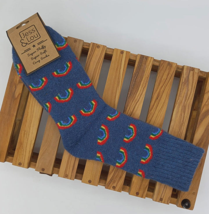 Radiant Rainbow Navy Cosy Knit Socks