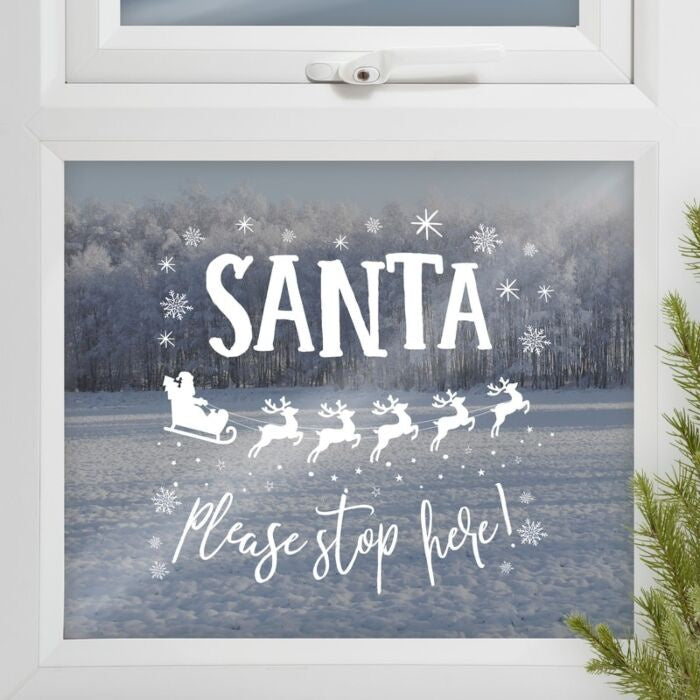 SANTA STOP HERE WINDOW STICKER - NOVELTY CHRISTMAS