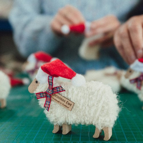 Christmas Handmade Standing Wooly Ewe Sheep Ornament