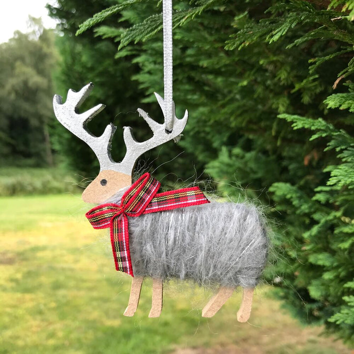 Christmas Highland Stag Hanging Decoration Grey