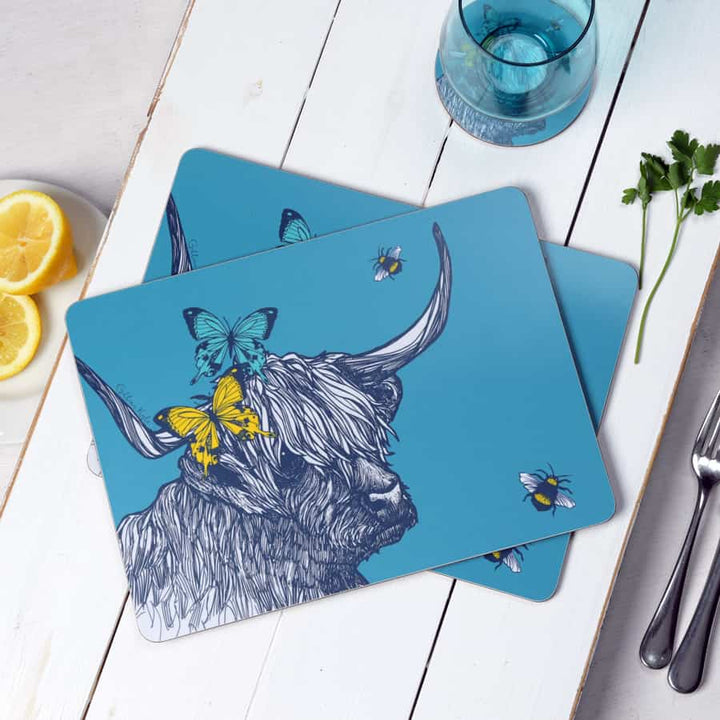 Highland Cow, Butterflies & Bees Set of 2 Placemats