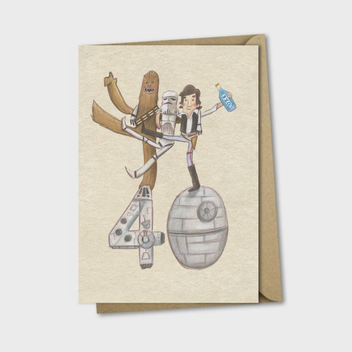 40th birthday age card - ft. Chewbacca, a Stormtrooper and Han Solo