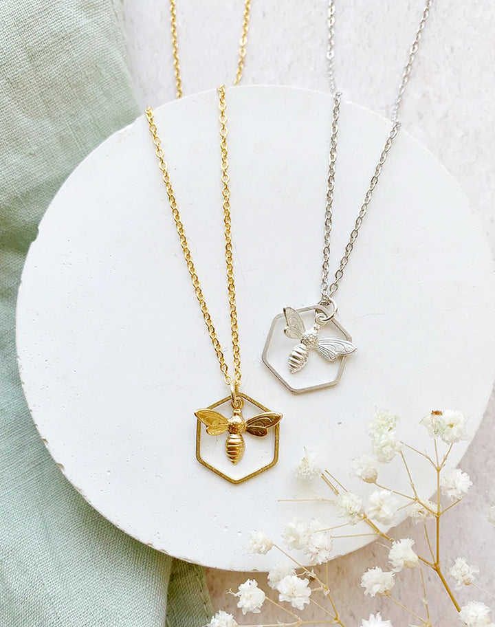 Such A Buzz Bee & Honeycomb Necklace Gold/Silver Plate