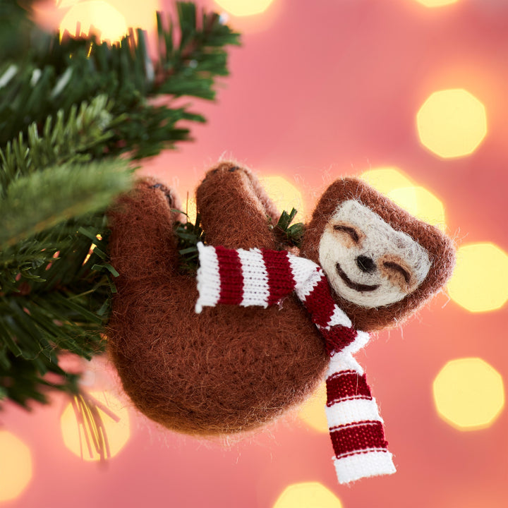SWINGING SLOTH WITH SCARF HANGING DECORATION
