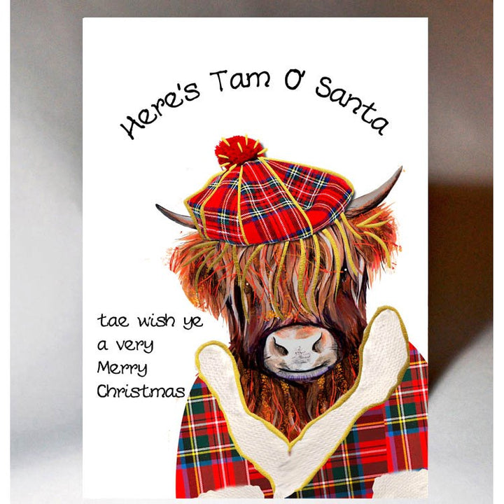 Tam O' Santa Highland Coo Scottish Christmas Card