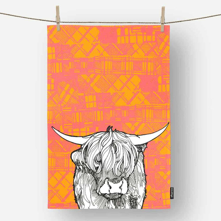 Tartan Highland Cow Tea Towel
