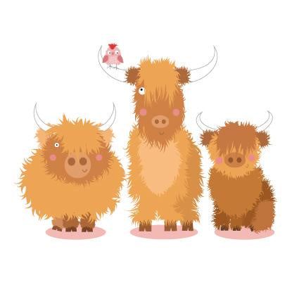 Three Fuzzy Highland Coos Blank Card