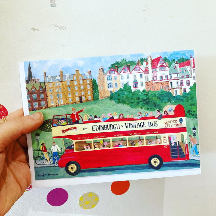 Tour Bus on the Mound Edinburgh Blank Card