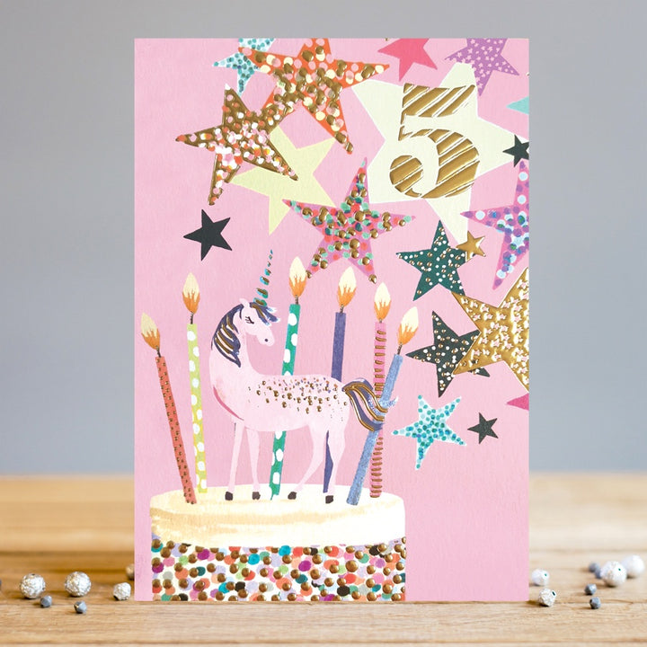 Unicorn Cake 5th Birthday Card