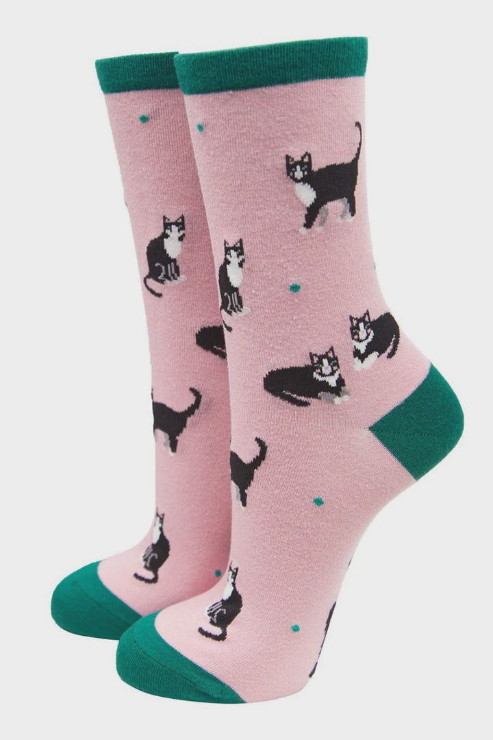 Womens Cat Print Pink Socks