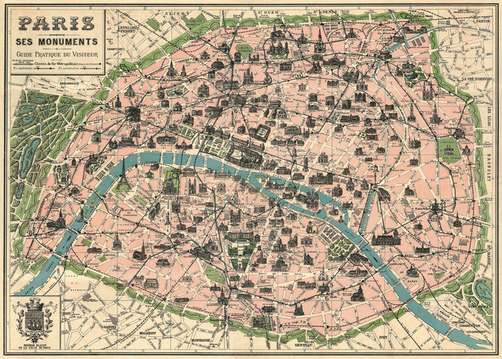 Vintage Style Paris Map Poster