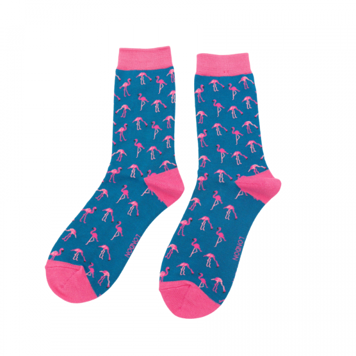 Wild Flamingos Ladies Socks Denim Blue