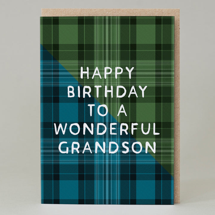 Wonderful Grandson Tartan Scottish Birthday Card