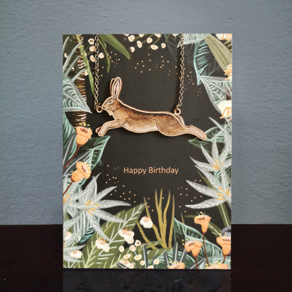 Hare Birthday Card & Wooden Necklace