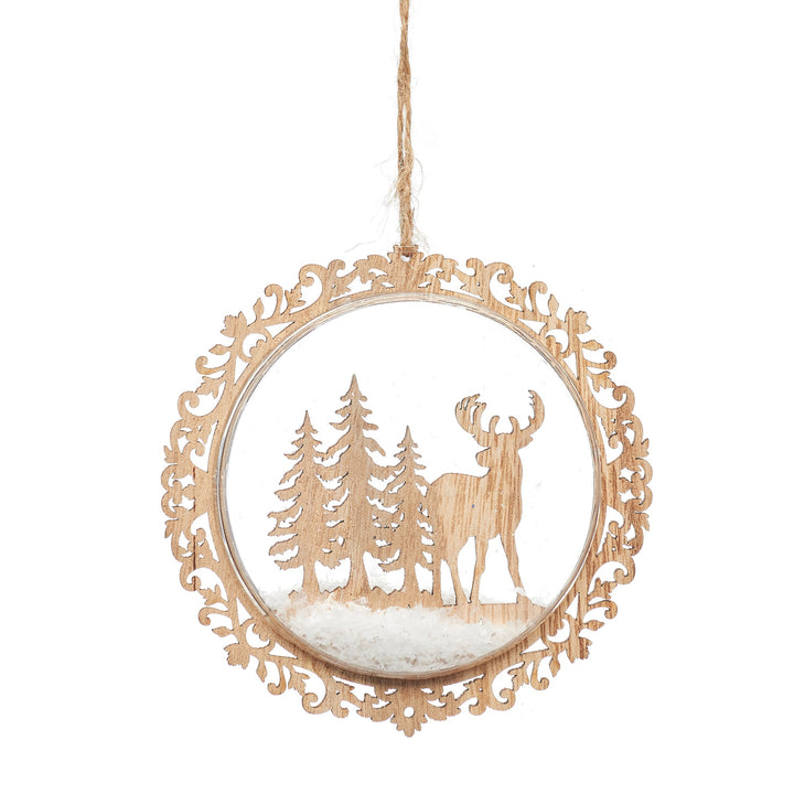 NATURAL WOOD STAG IN FOREST FLAT BAUBLE