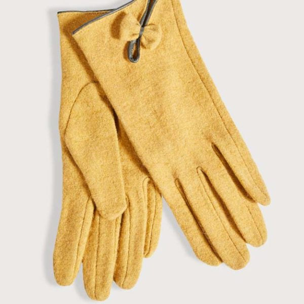 Wool Mix Bow Gloves Mustard