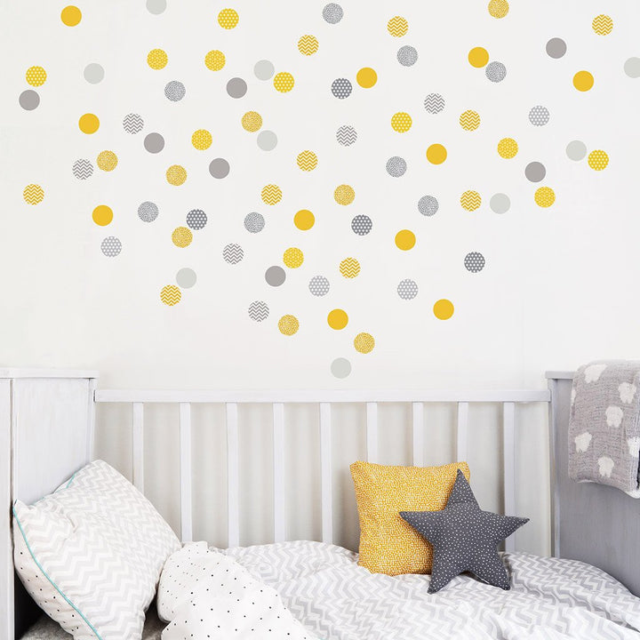 Yellow & Grey Polka Dot Wall Stickers