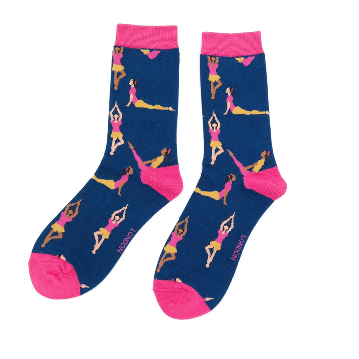 Yoga Poses Ladies Bamboo Socks Navy