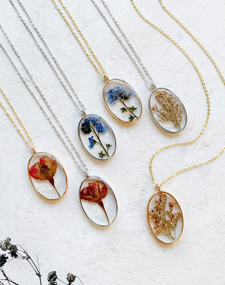 Bud Pressed Dried Wildflower Necklace Assorted