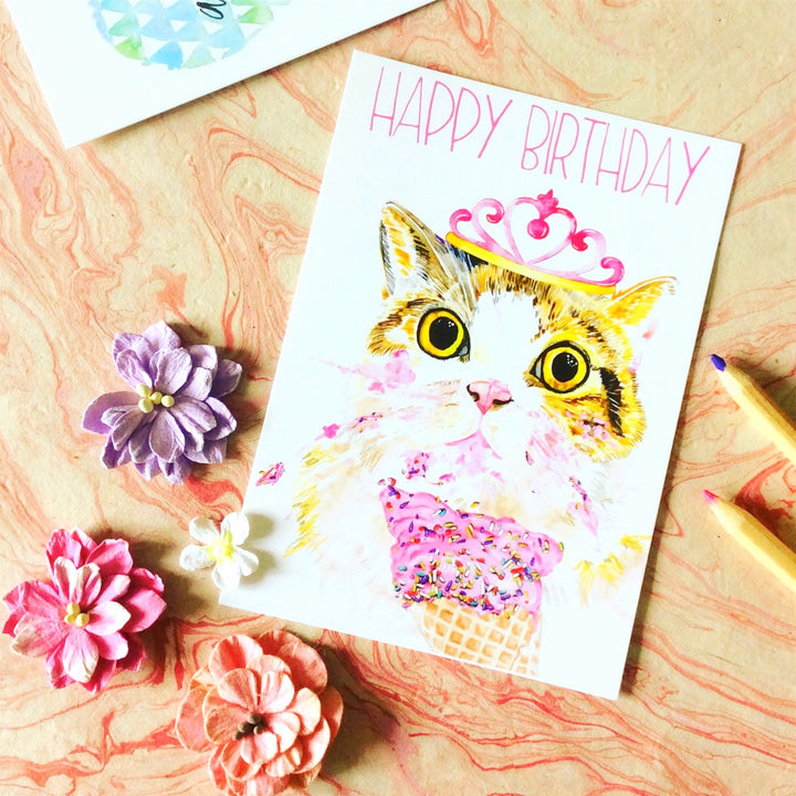 Happy Birthday Ice Cream Cat Postcard
