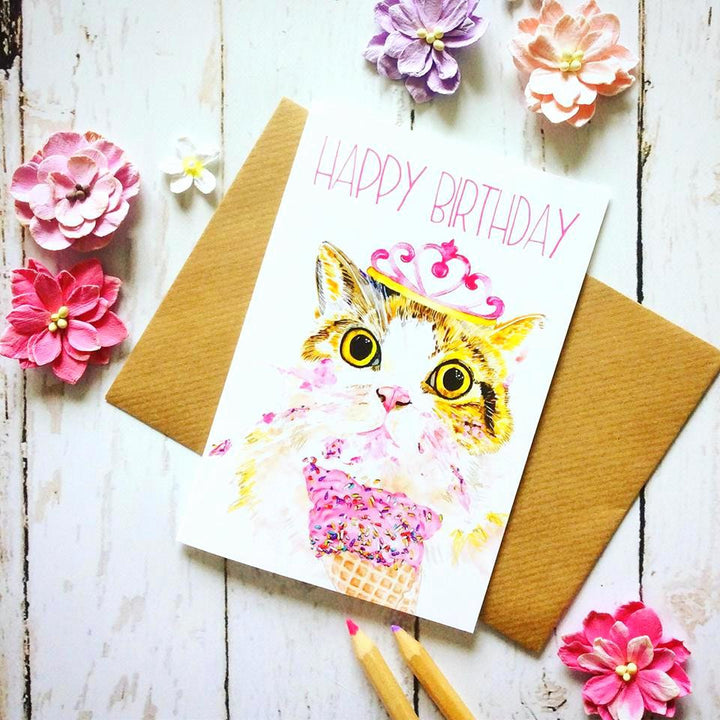 Happy Birthday Ice Cream Cat Card