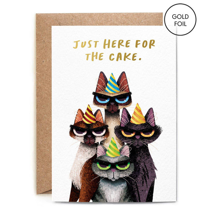 Just Here for the Cake Cats Birthday Card