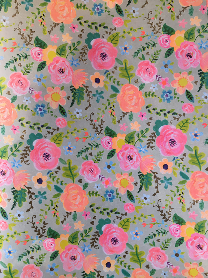 With Love Floral Print Gift Wrap Sheet