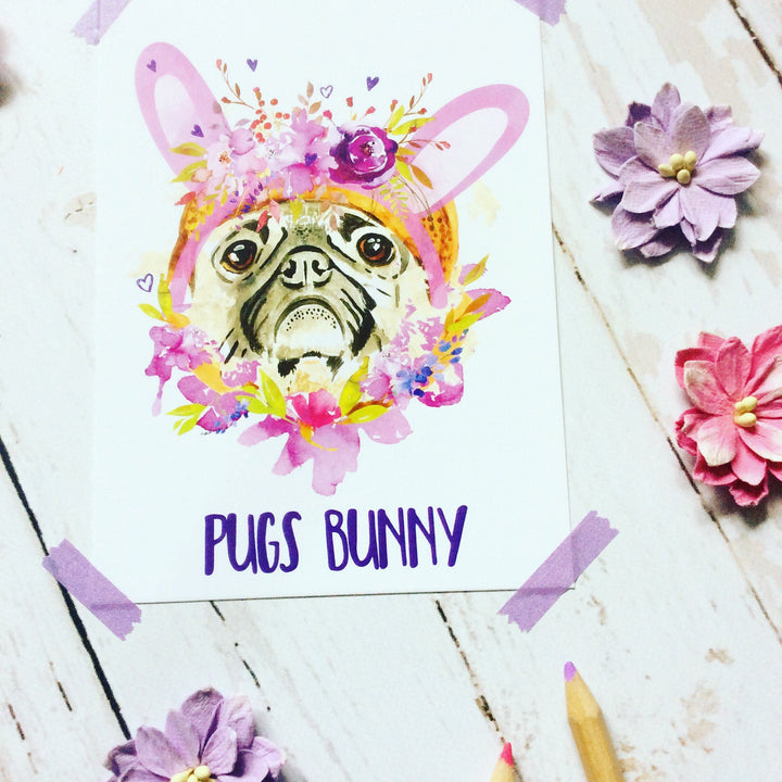 Pugs Bunny Postcard